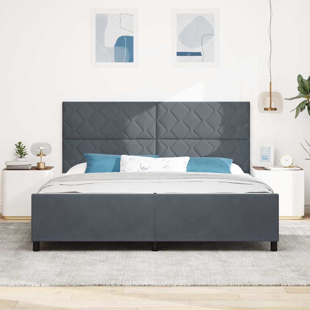 Lit à ressorts avec tête de lit Gris foncé 200 x 200 cm Velours