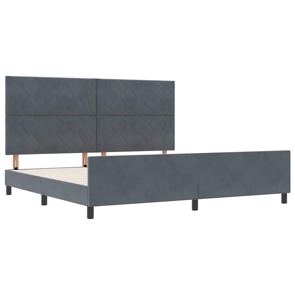 Lit à ressorts avec tête de lit Gris foncé 200 x 200 cm Velours