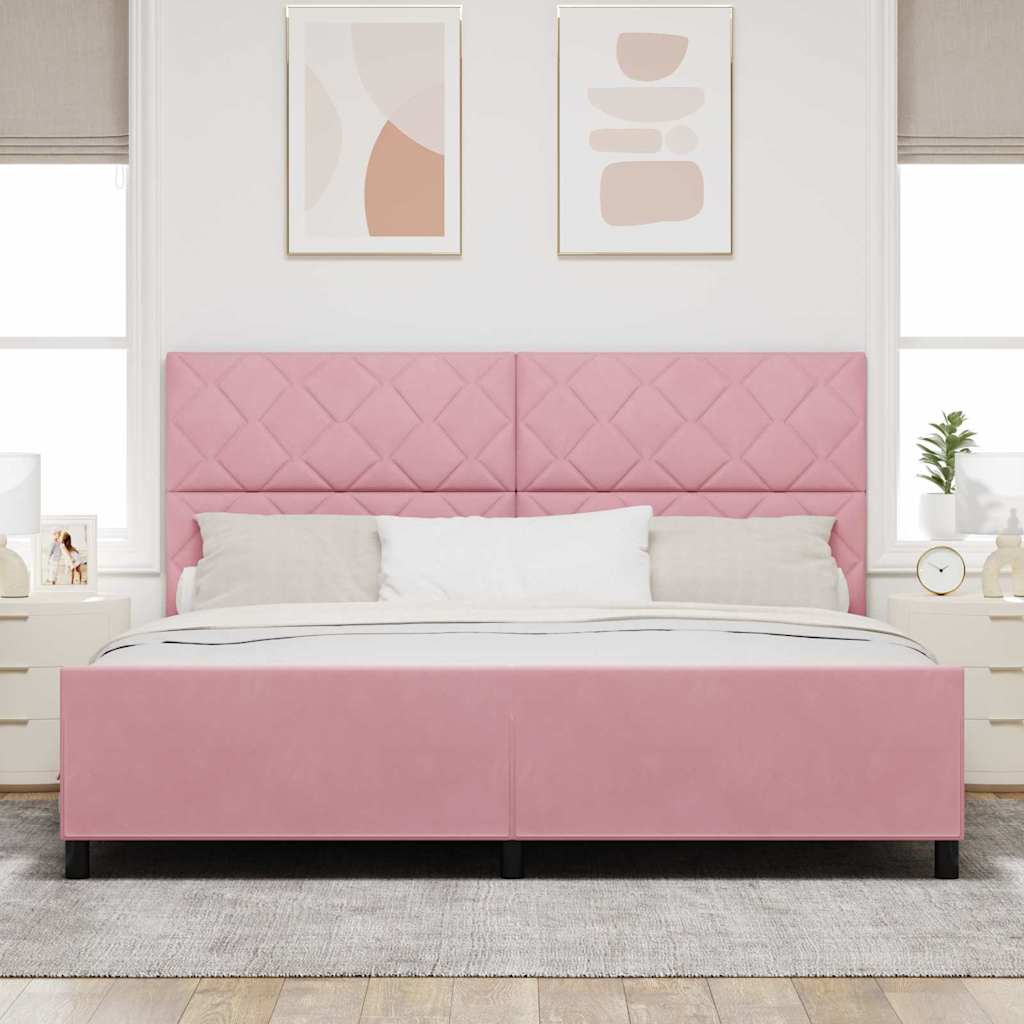 Lit à ressorts avec tête de lit Rose 200 x 200 cm Velours