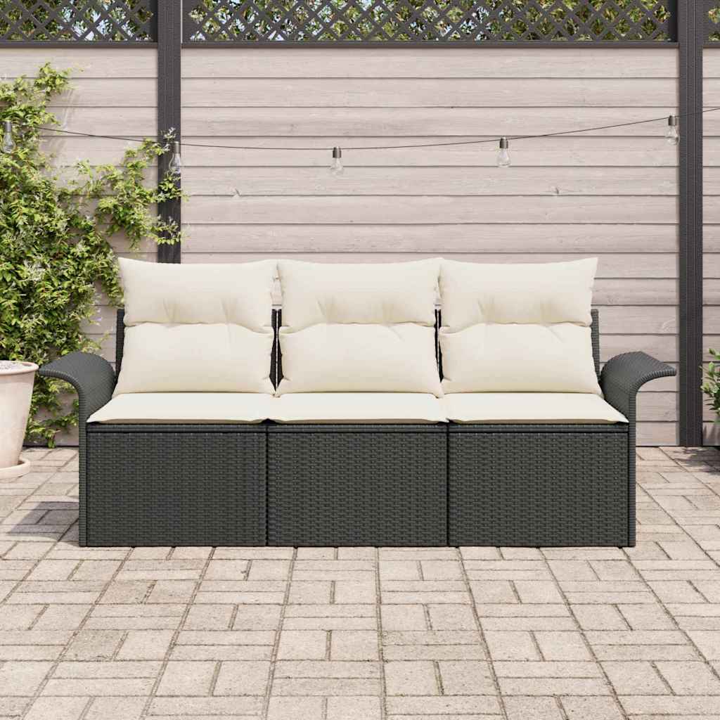 Ensemble de canapé de jardin avec coussin 3 pcs Noir Poly rotin