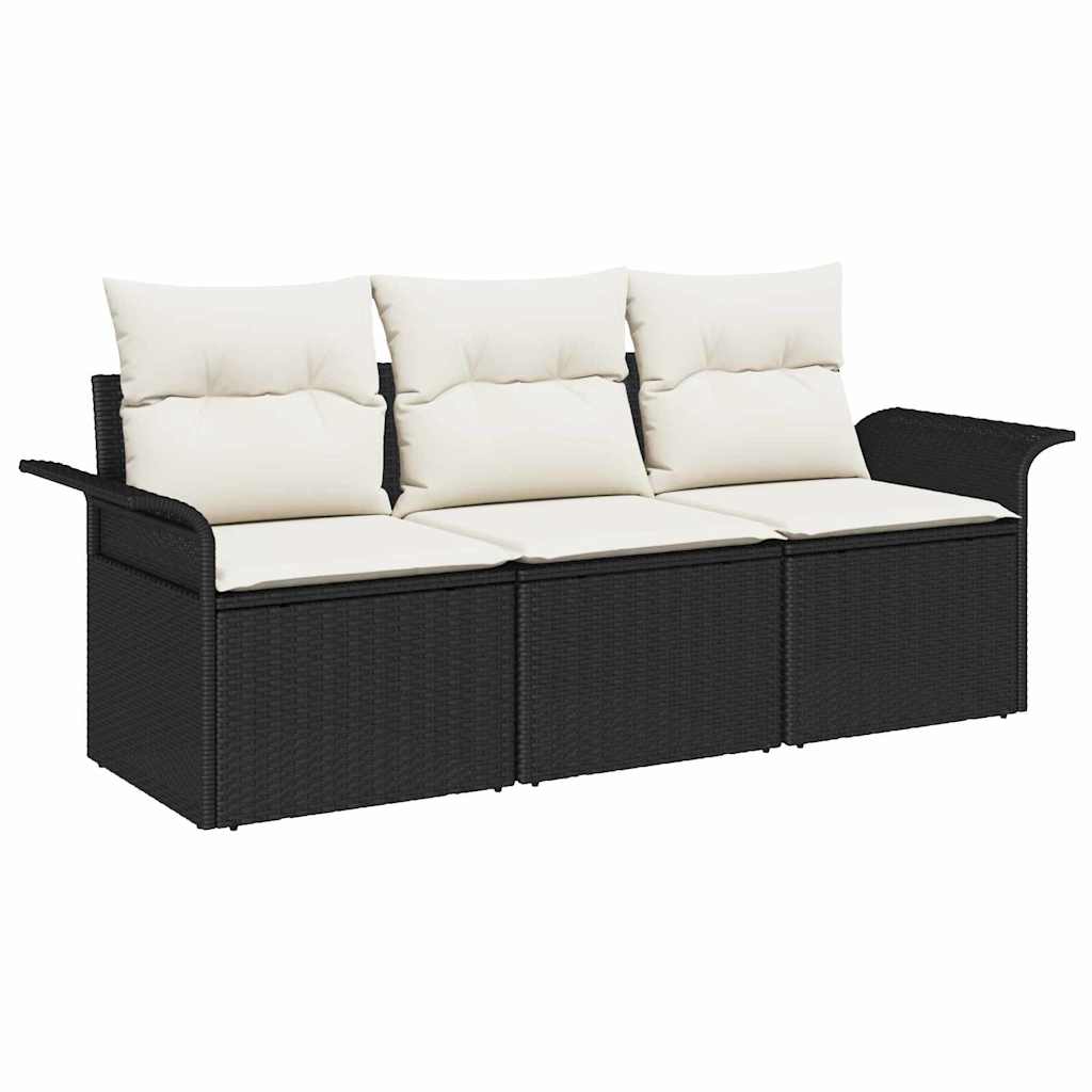 Ensemble de canapé de jardin avec coussin 3 pcs Noir Poly rotin