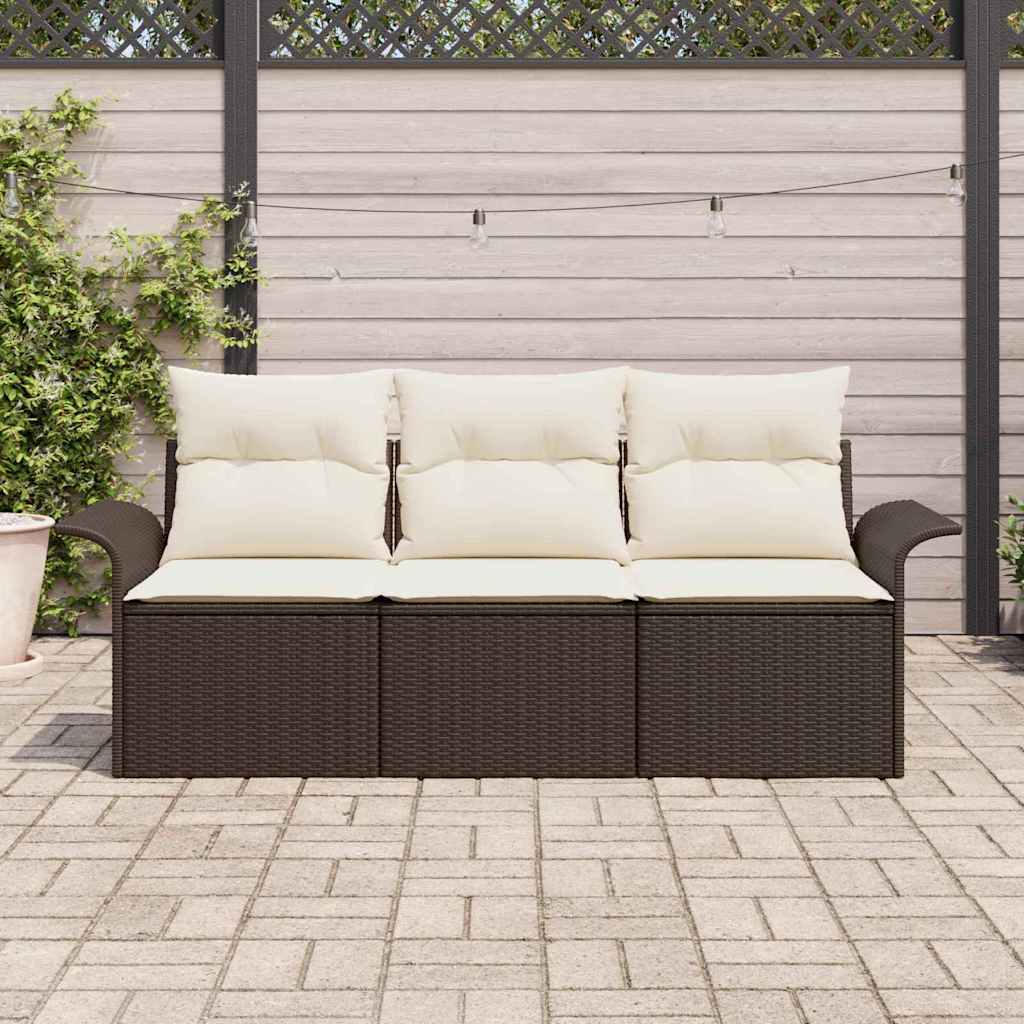 Ensemble de canapé de jardin 3 pcs Marron Poly rotin