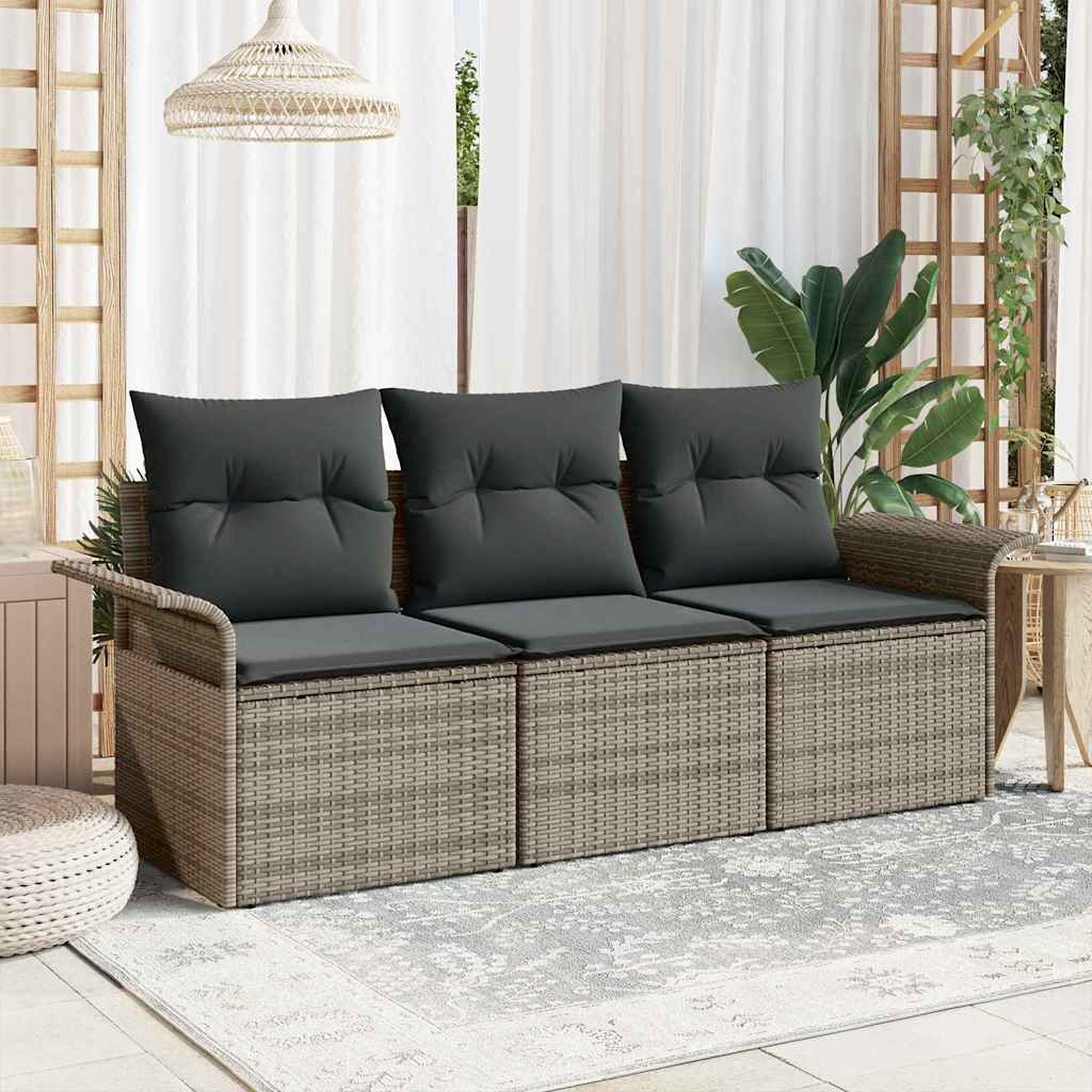 Ensemble de canapé de jardin avec coussin 3 pcs Gris Poly rotin