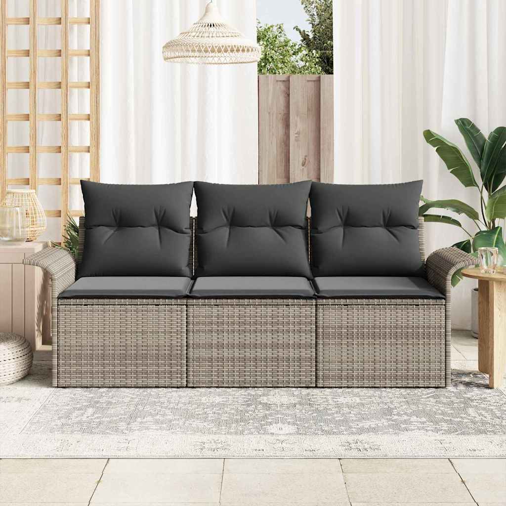 Ensemble de canapé de jardin avec coussin 3 pcs Gris Poly rotin