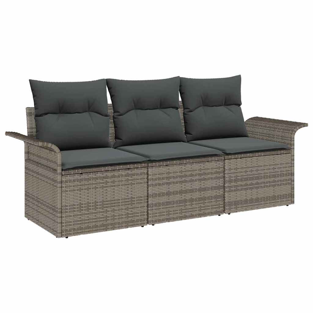 Ensemble de canapé de jardin avec coussin 3 pcs Gris Poly rotin