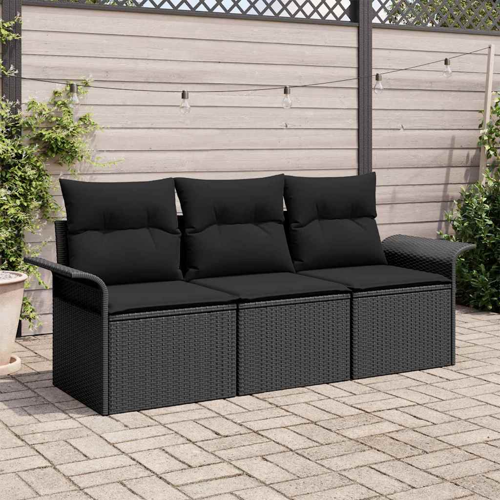 Ensemble de canapé de jardin avec coussin 3 pcs Noir Poly rotin