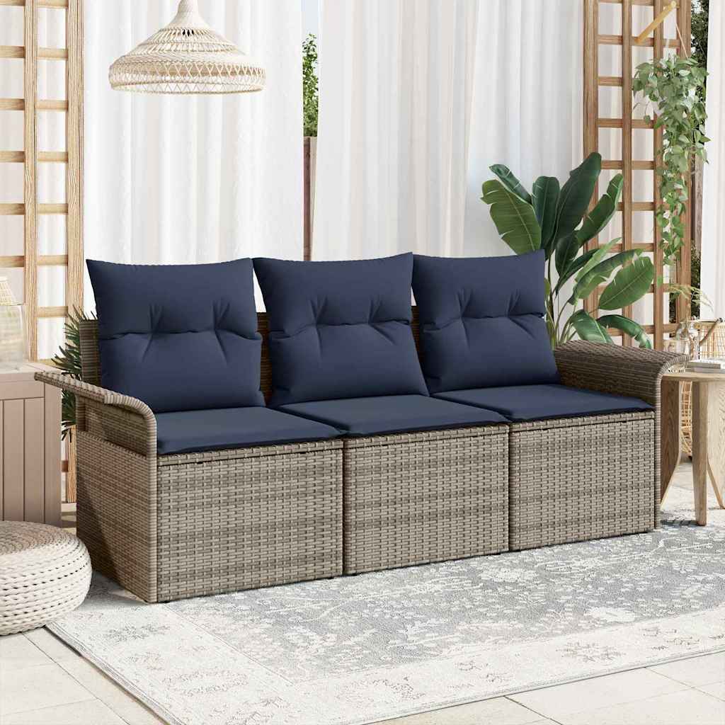 Ensemble de canapé de jardin avec coussin 3 pcs Gris Poly rotin