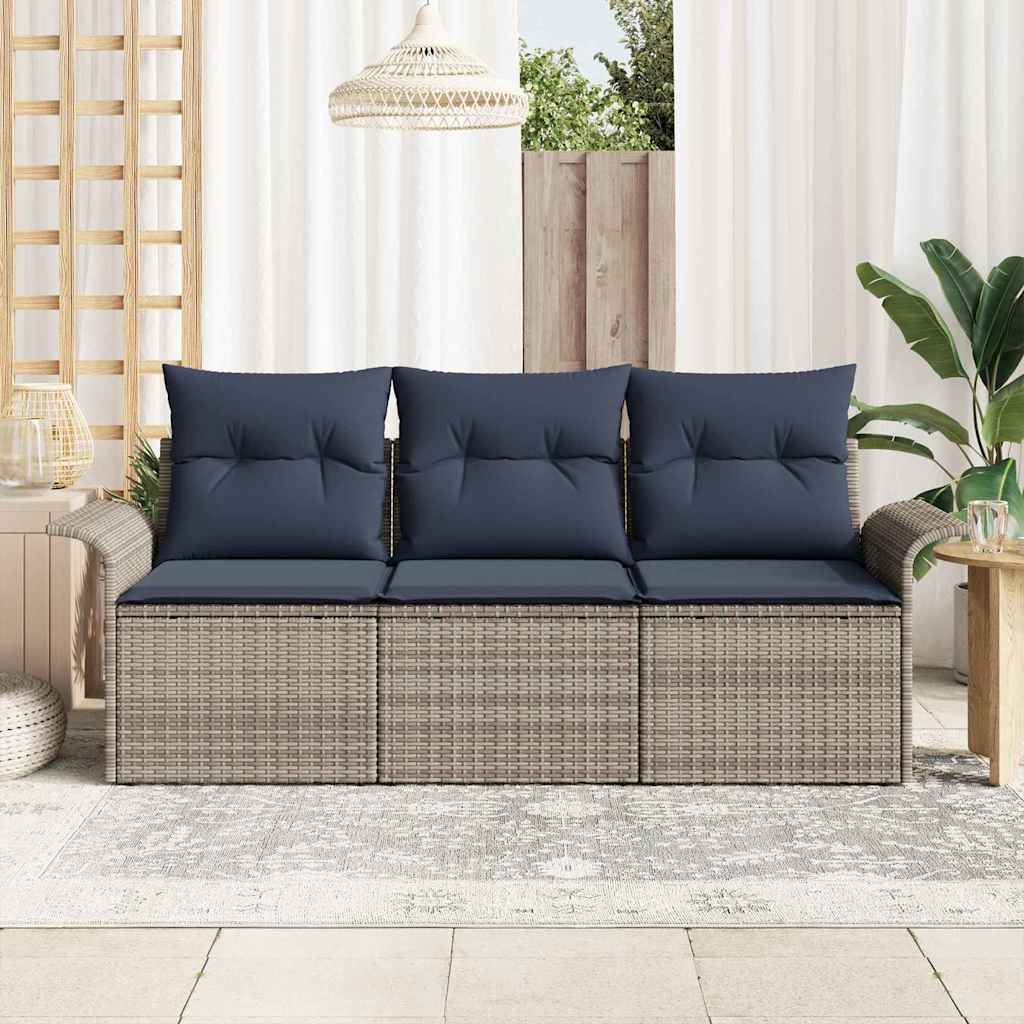 Ensemble de canapé de jardin avec coussin 3 pcs Gris Poly rotin