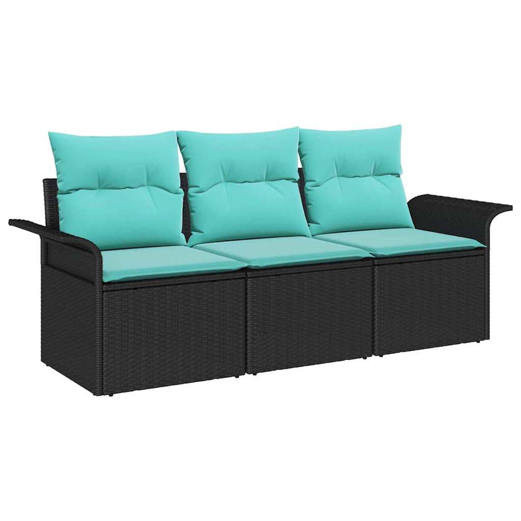 Ensemble de canapé de jardin avec coussin 3 pcs Noir Poly rotin