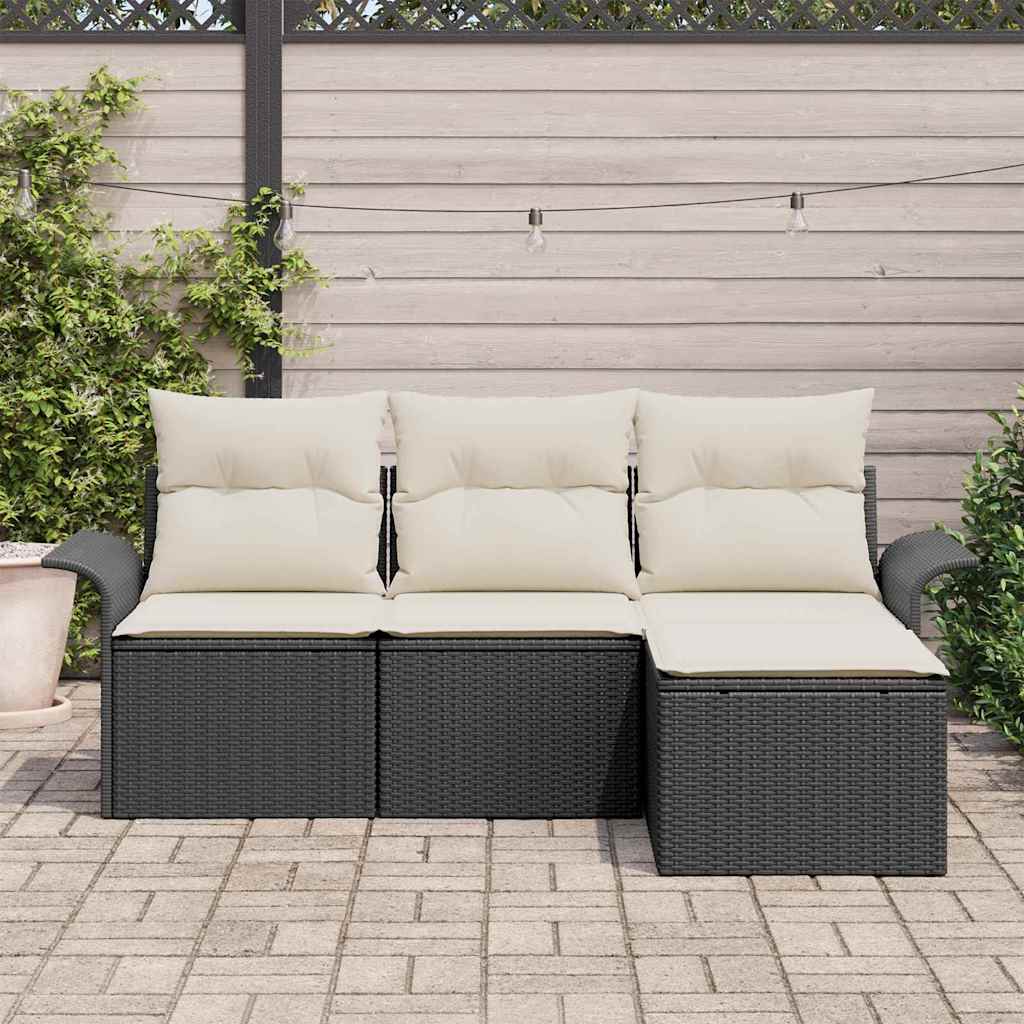 Ensemble de canapé de jardin avec coussin 4 pcs Noir Poly rotin