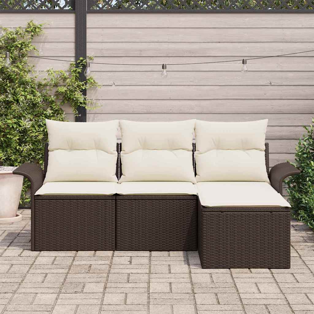 Ensemble de canapé de jardin 4 pcs Marron Poly rotin