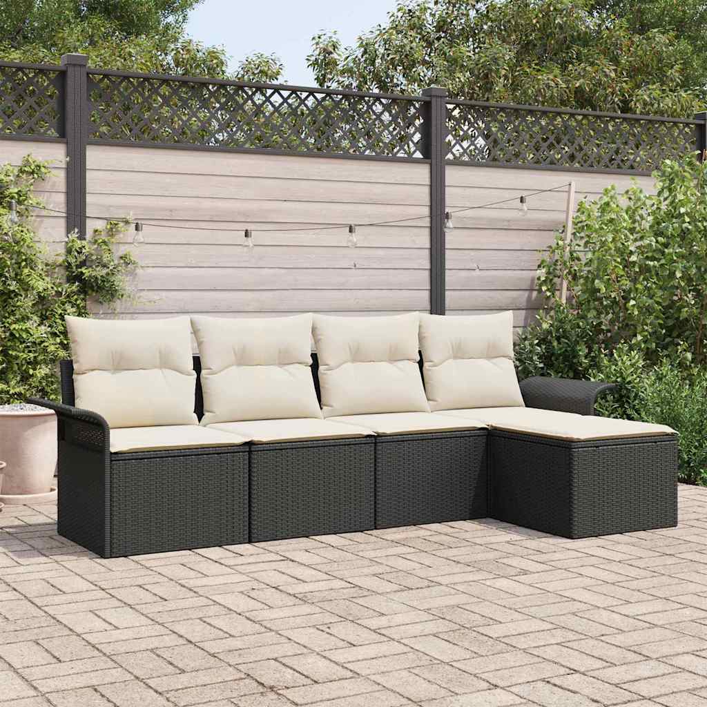 Ensemble de canapé de jardin avec coussin 5 pcs Noir polyrotin