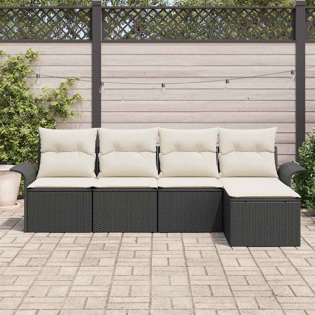 Ensemble de canapé de jardin avec coussin 5 pcs Noir polyrotin