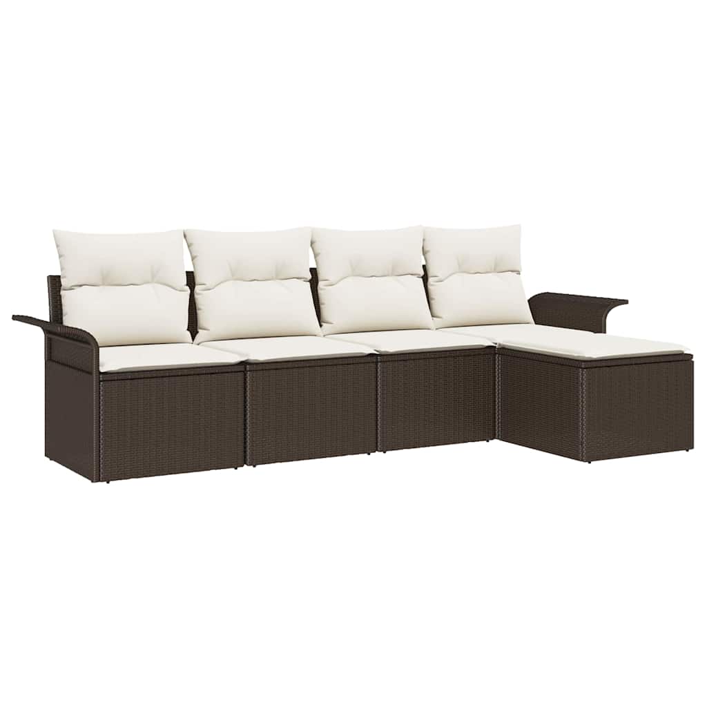 Ensemble de canapé de jardin 5 pcs Marron polyrotin