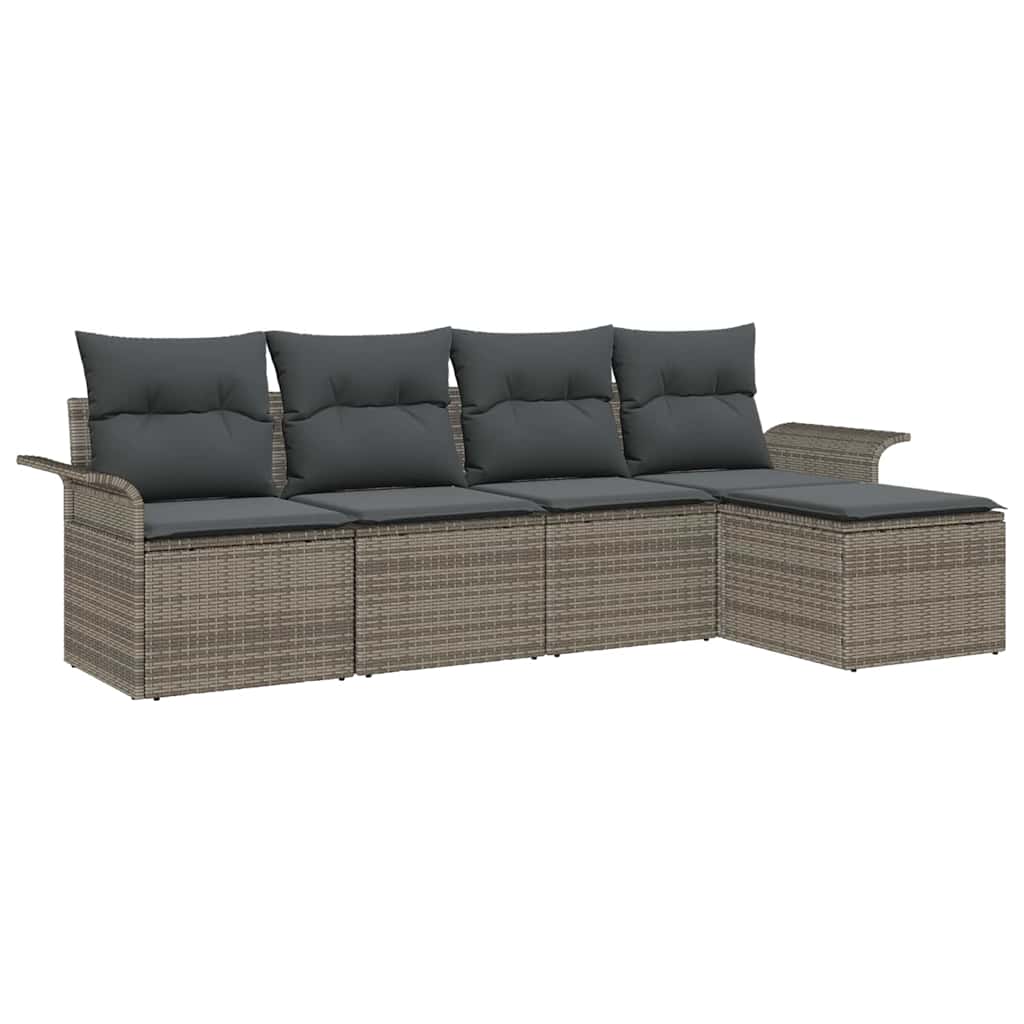 Ensemble de canapé de jardin avec coussin 5 pcs Gris polyrotin