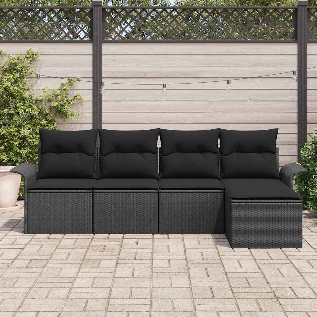 Ensemble de canapé de jardin avec coussin 5 pcs Noir polyrotin