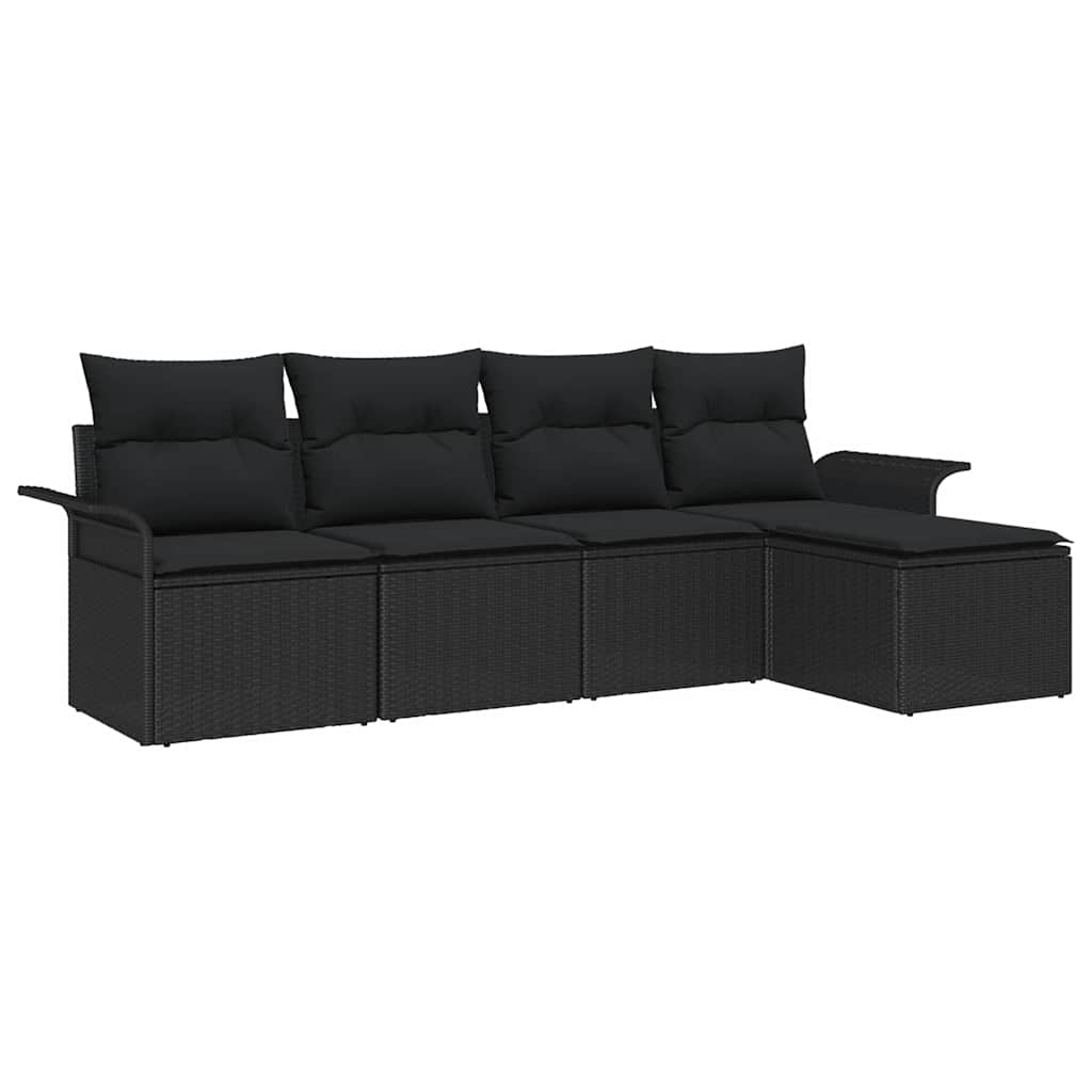 Ensemble de canapé de jardin avec coussin 5 pcs Noir polyrotin