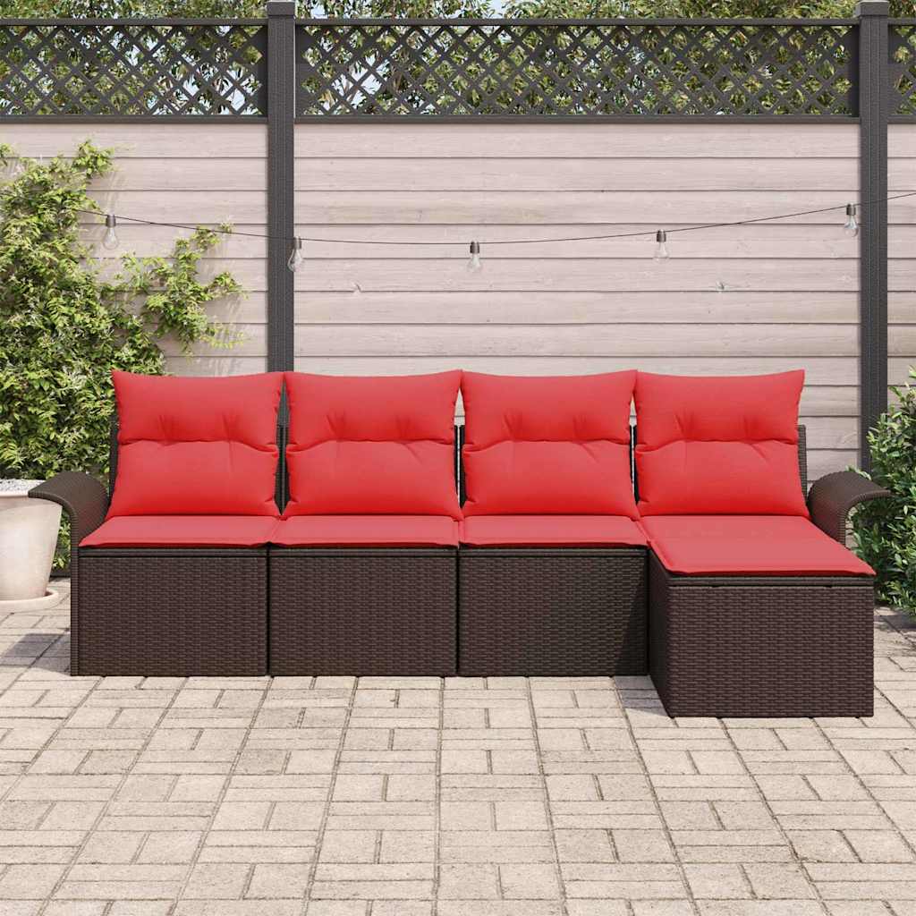 Ensemble de canapé de jardin 5 pcs Marron polyrotin