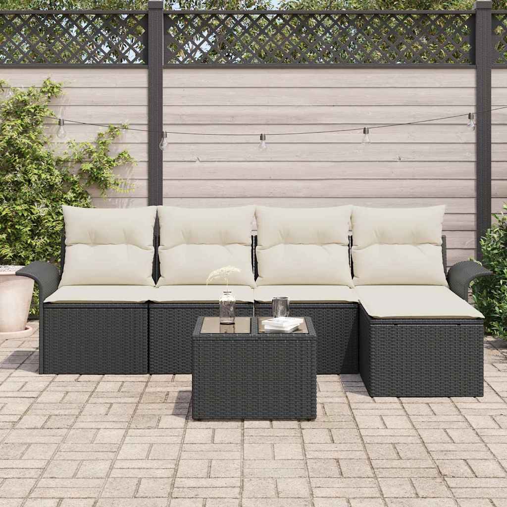 Ensemble de canapé de jardin avec coussin 6 pcs Noir polyrotin