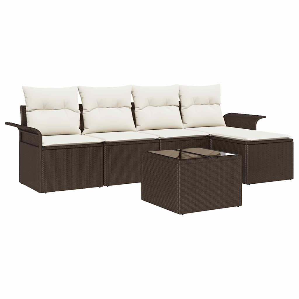 Ensemble de canapé de jardin 6 pcs Marron polyrotin