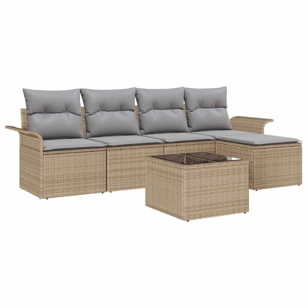 Ensemble de canapé de jardin avec coussin 6 pcs Beige polyrotin