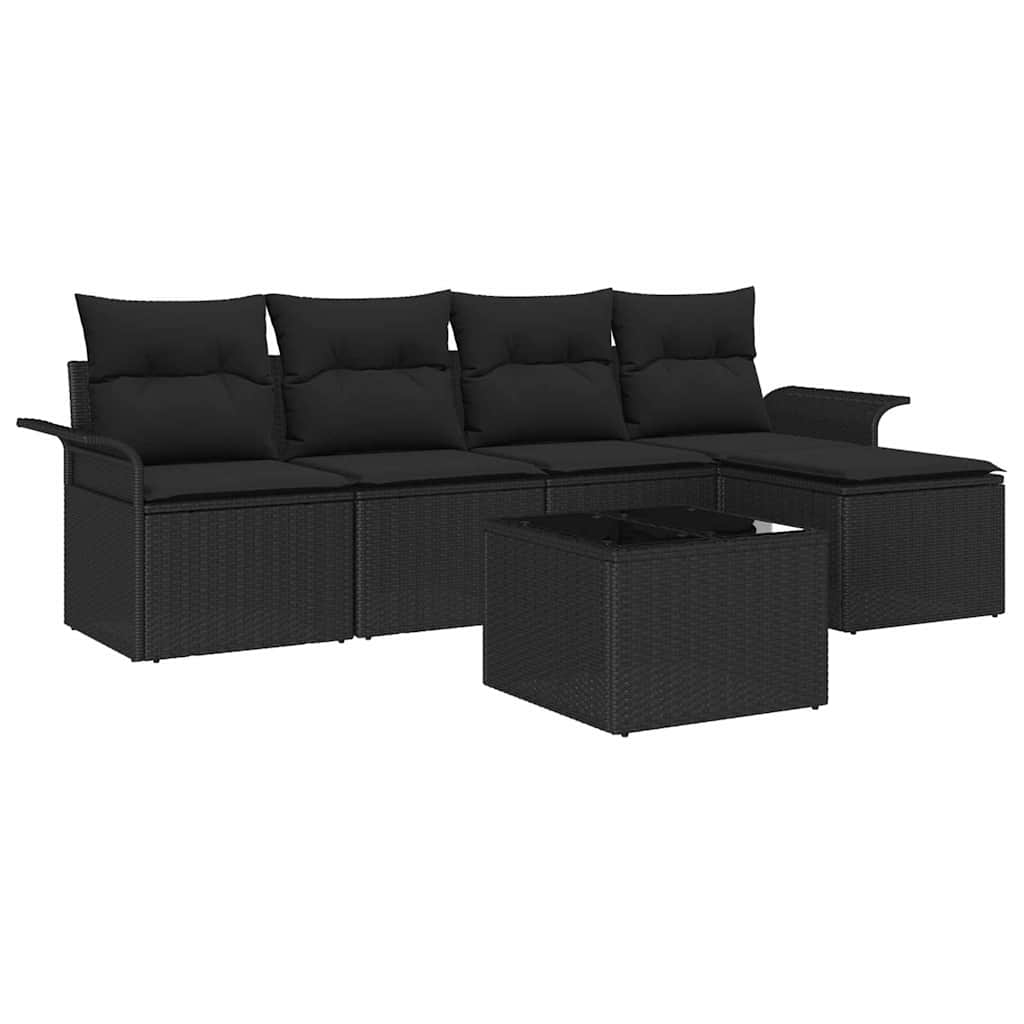 Ensemble de canapé de jardin avec coussin 6 pcs Noir polyrotin