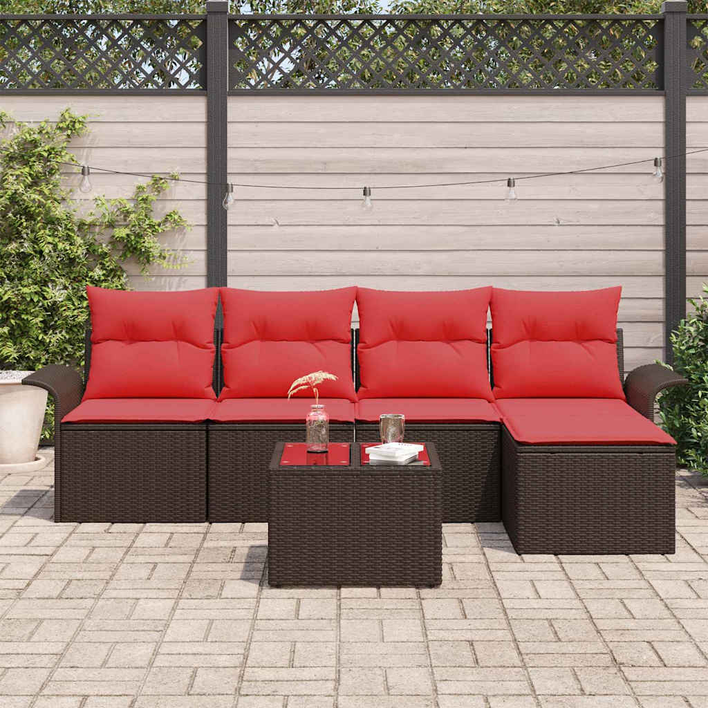 Ensemble de canapé de jardin 6 pcs Marron polyrotin