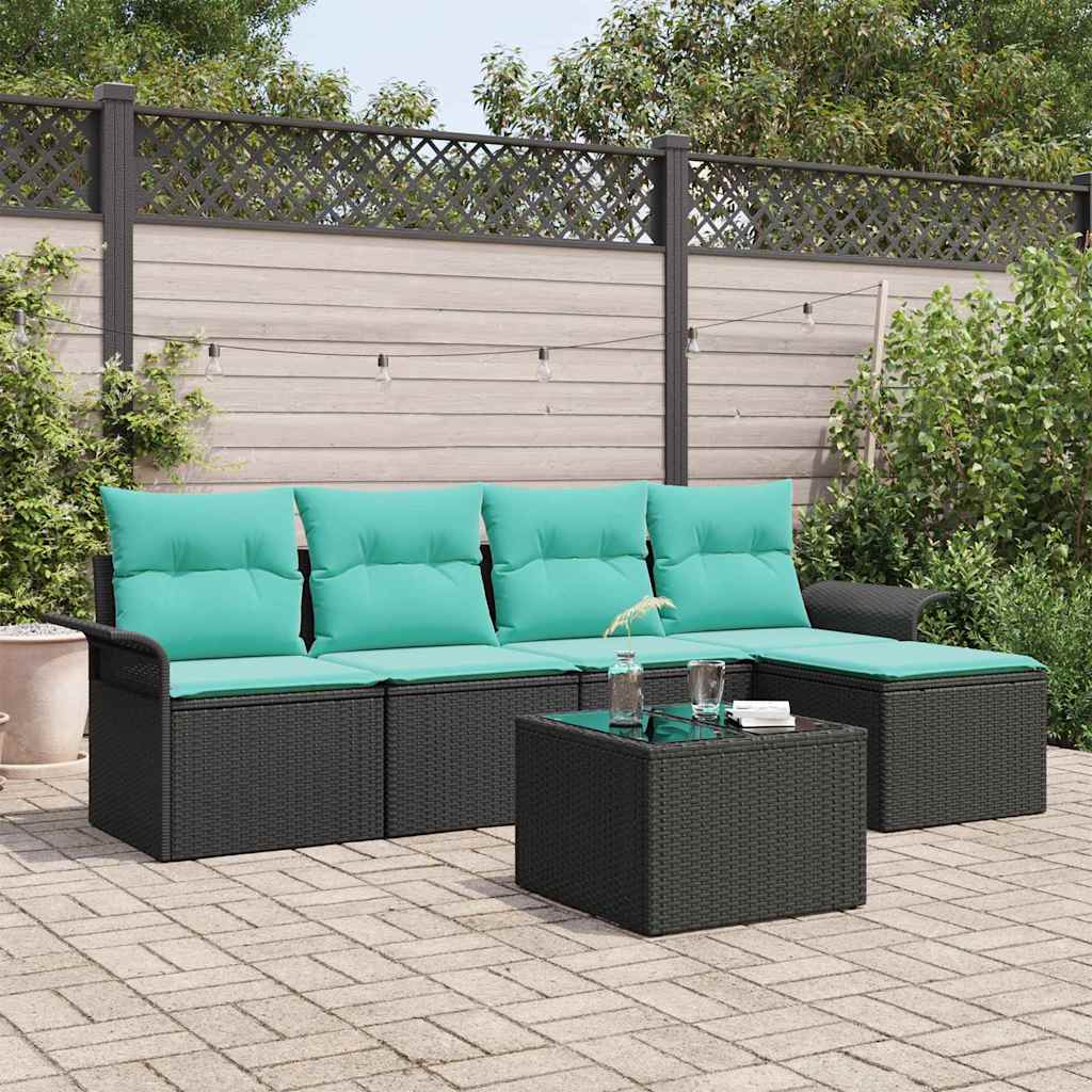 Ensemble de canapé de jardin avec stockage 6 pcs Noir polyrotin - XIOS