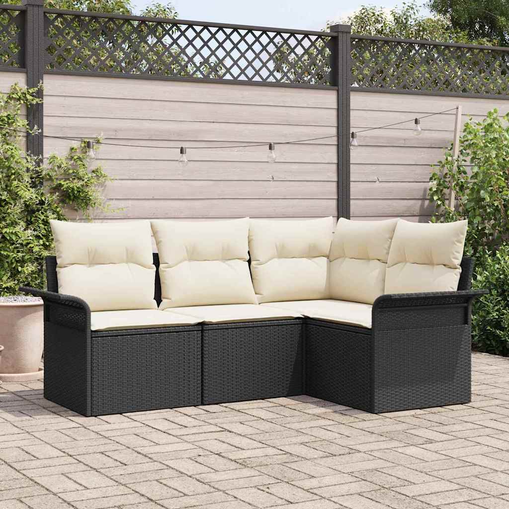 Ensemble de canapé de jardin 4 pc Noir polyrotin