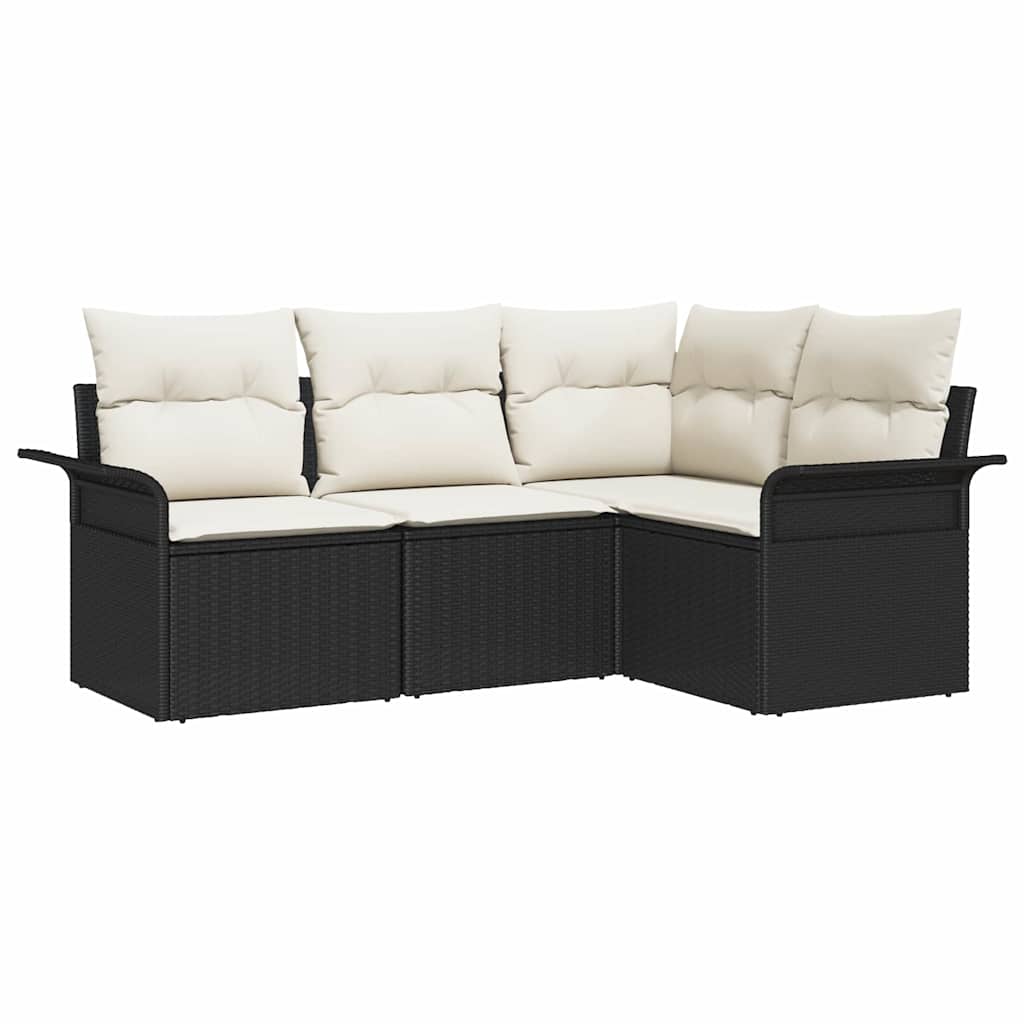 Ensemble de canapé de jardin 4 pc Noir polyrotin