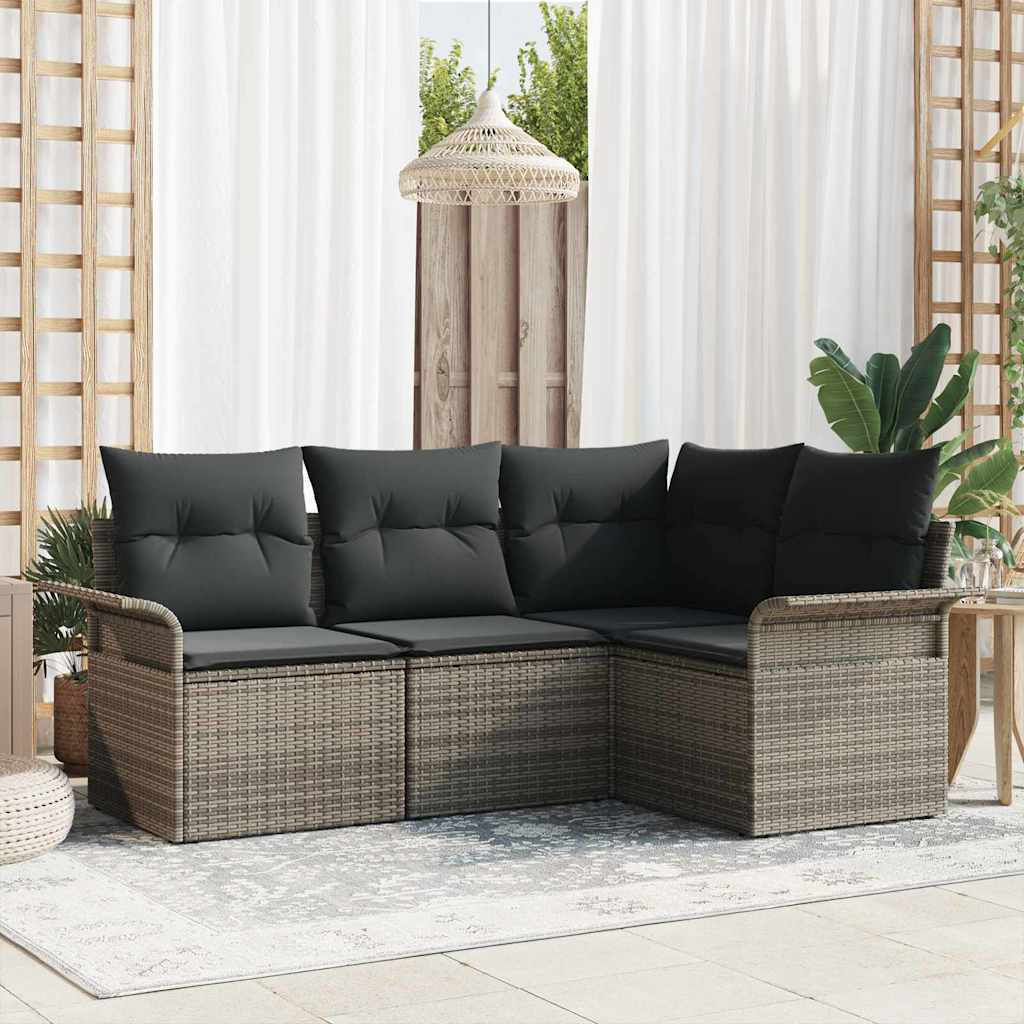 Ensemble de canapé de jardin 4 pc Gris polyrotin
