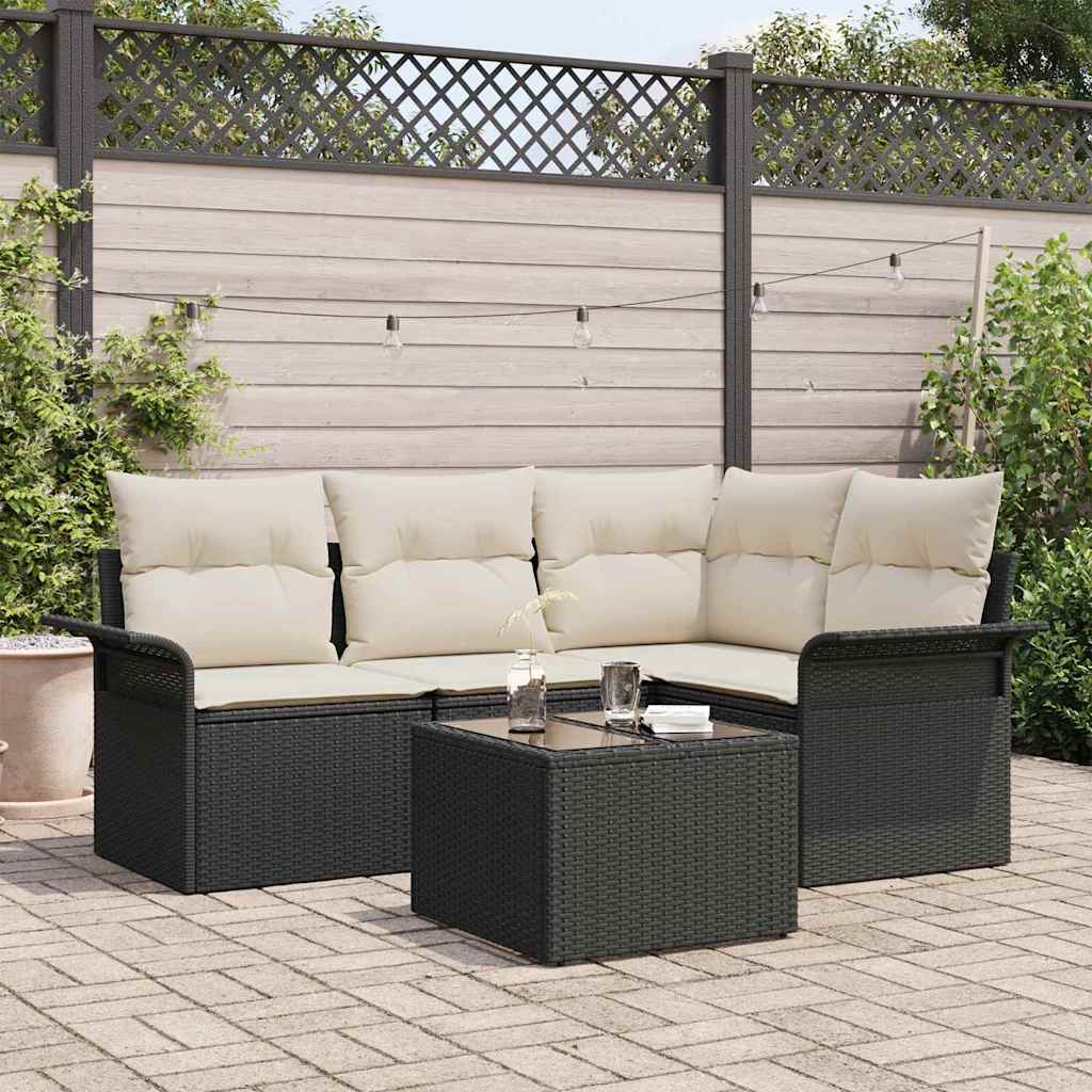 Ensemble de canapé de jardin 5 pc Noir polyrotin