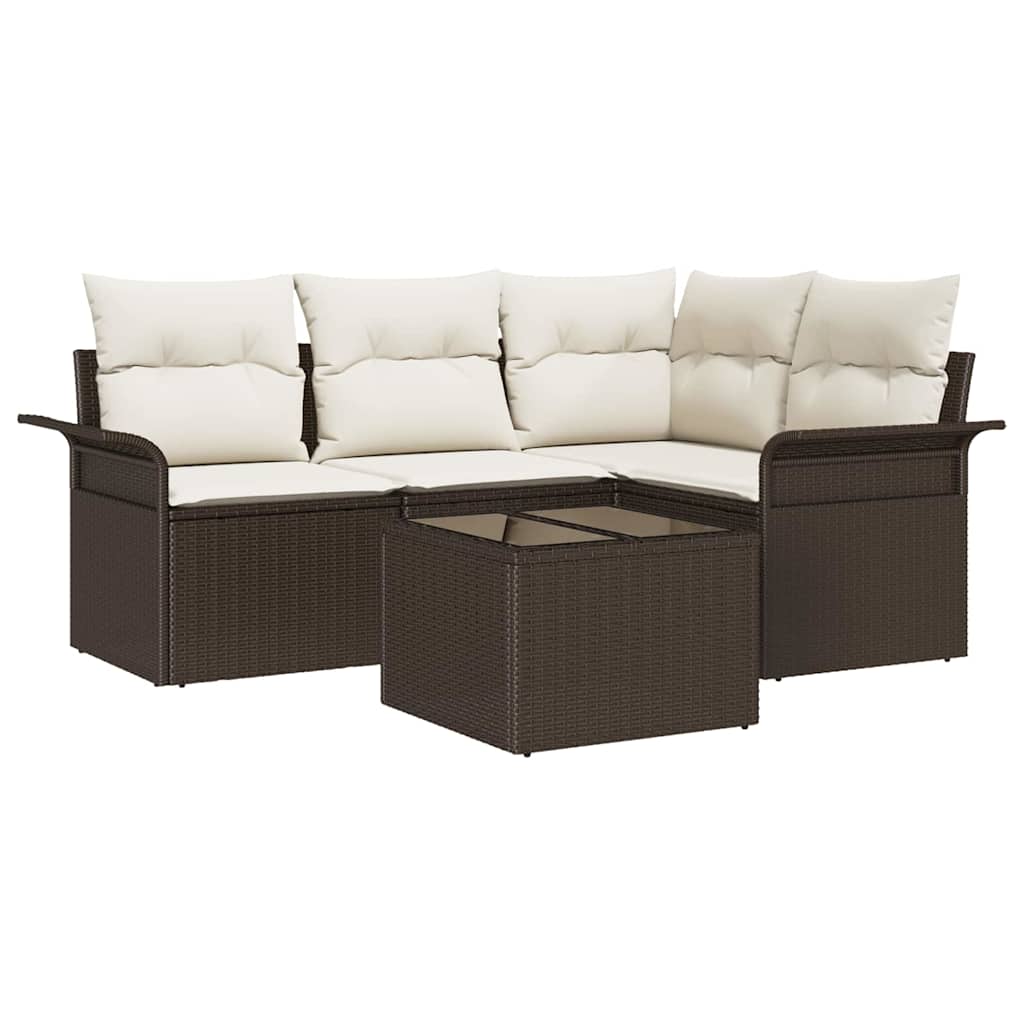 Ensemble de canapé de jardin 5 pcs Marron polyrotin