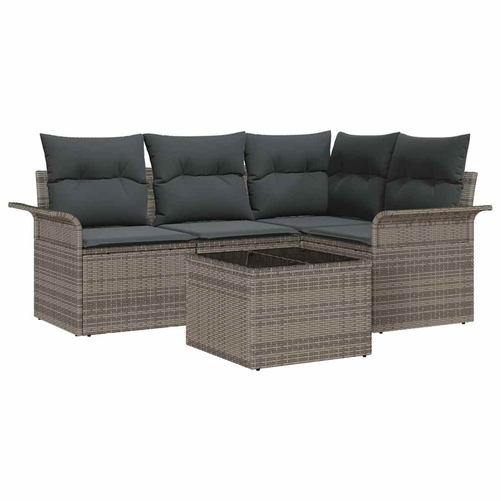 Ensemble de canapé de jardin 5 pc Gris polyrotin