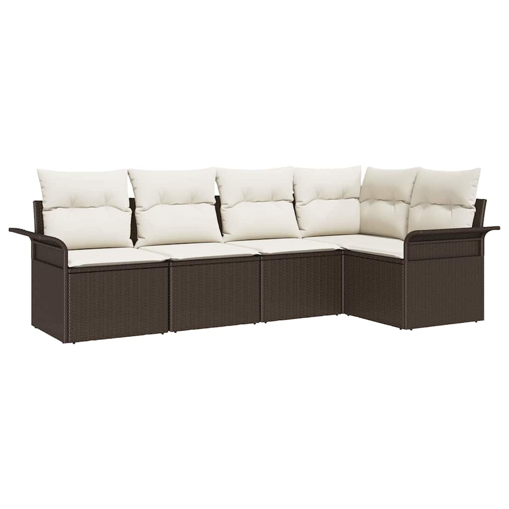 Ensemble de canapé de jardin 5 pcs Marron polyrotin