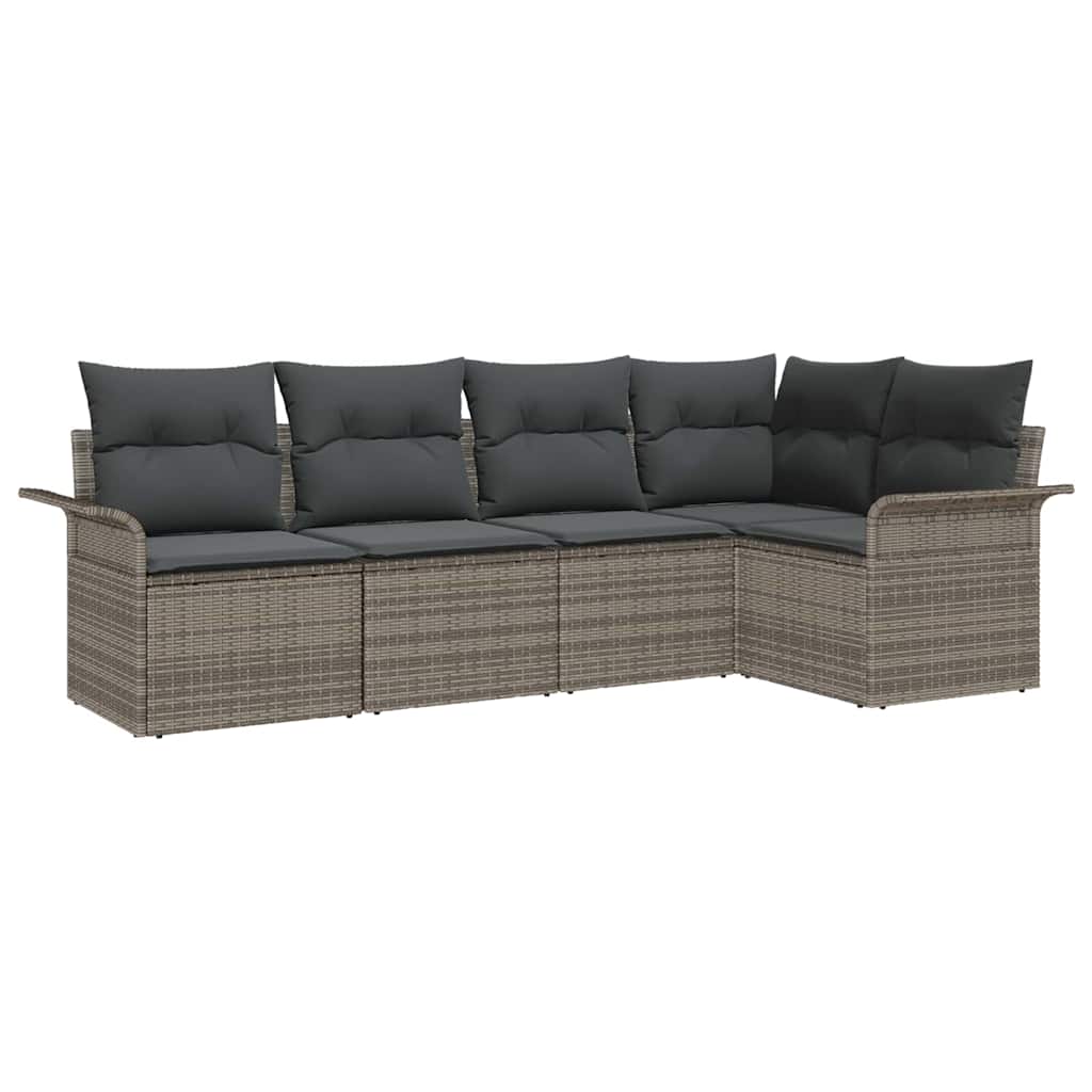 Ensemble de canapé de jardin 5 pc Gris polyrotin