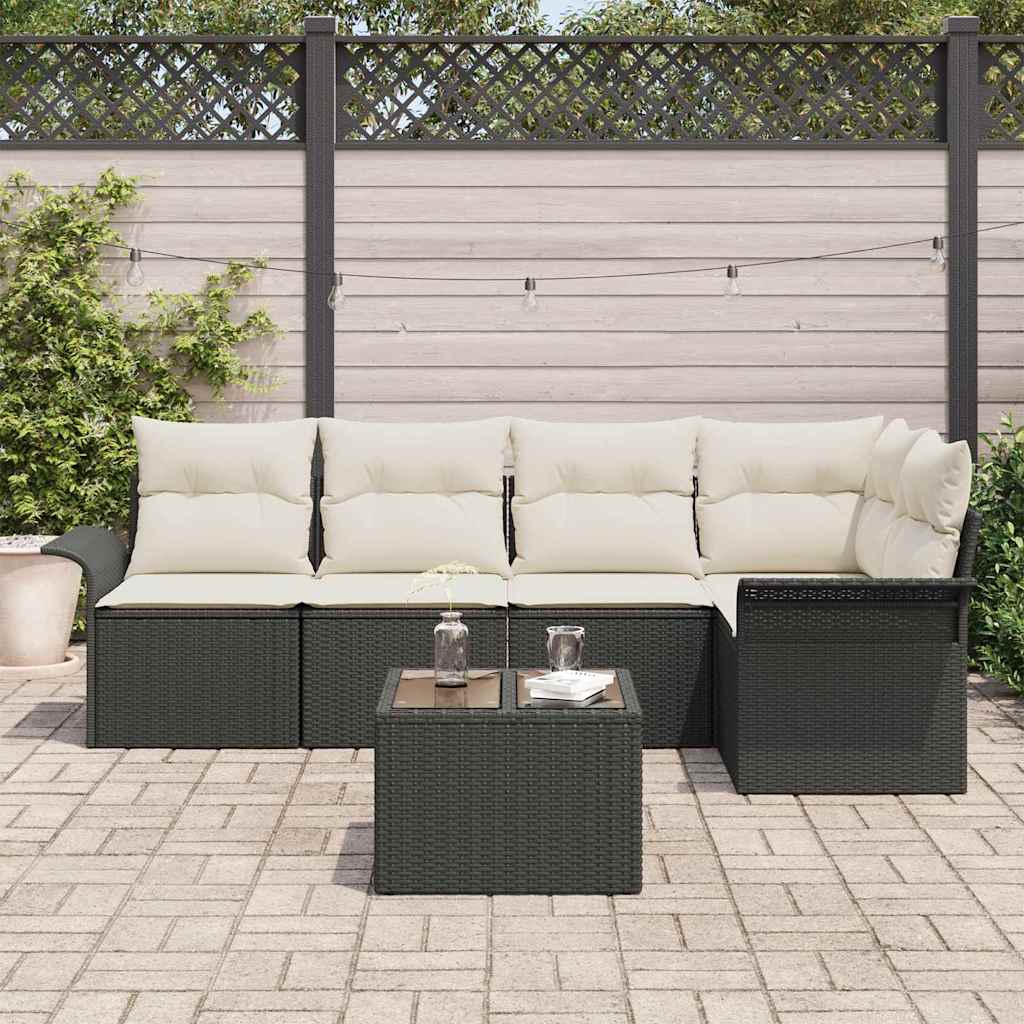 Ensemble de canapé de jardin avec coussin 6 pcs Noir Poly rotin
