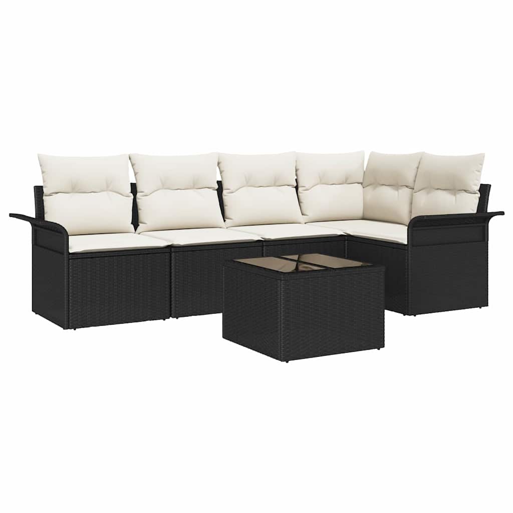 Ensemble de canapé de jardin avec coussin 6 pcs Noir Poly rotin
