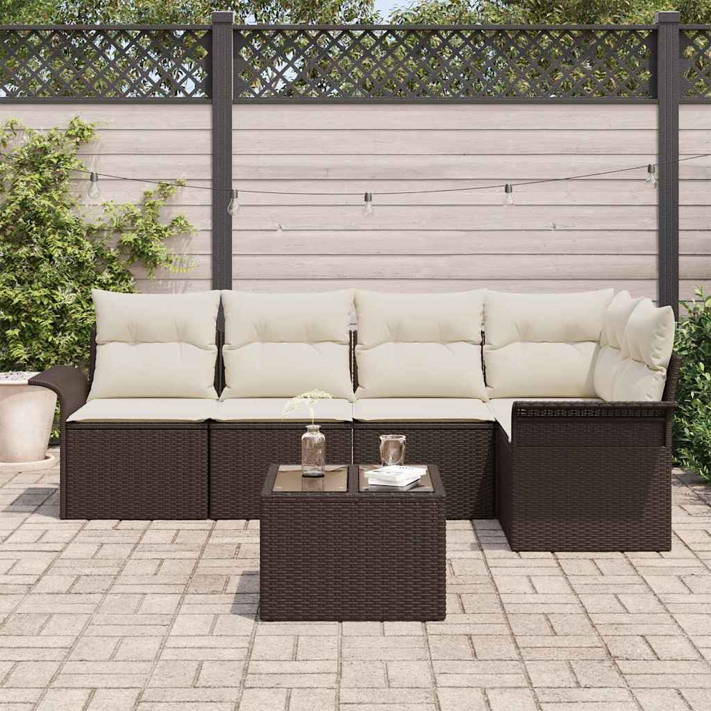 Ensemble de canapé de jardin 6 pcs Marron polyrotin