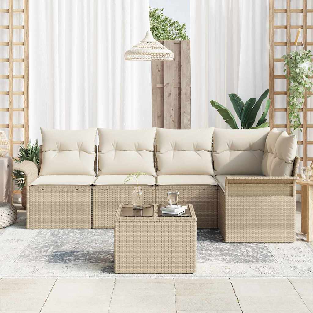 Ensemble de canapé de jardin 6 pc Beige polyrotin