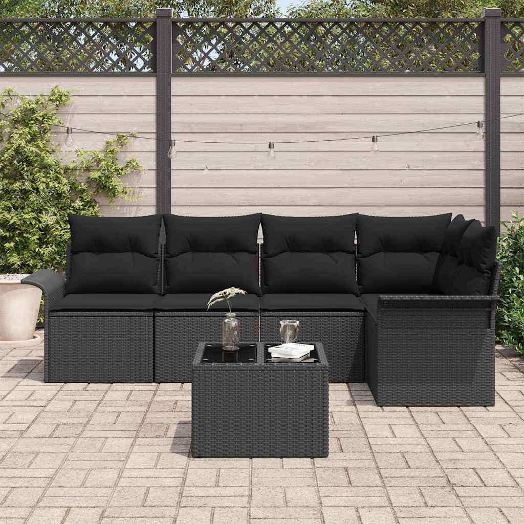 Ensemble de canapé de jardin avec coussin 6 pcs Noir Poly rotin