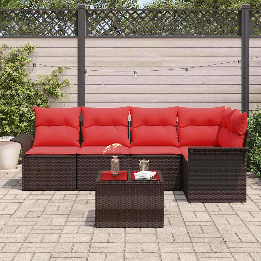 Ensemble de canapé de jardin 6 pcs Marron polyrotin