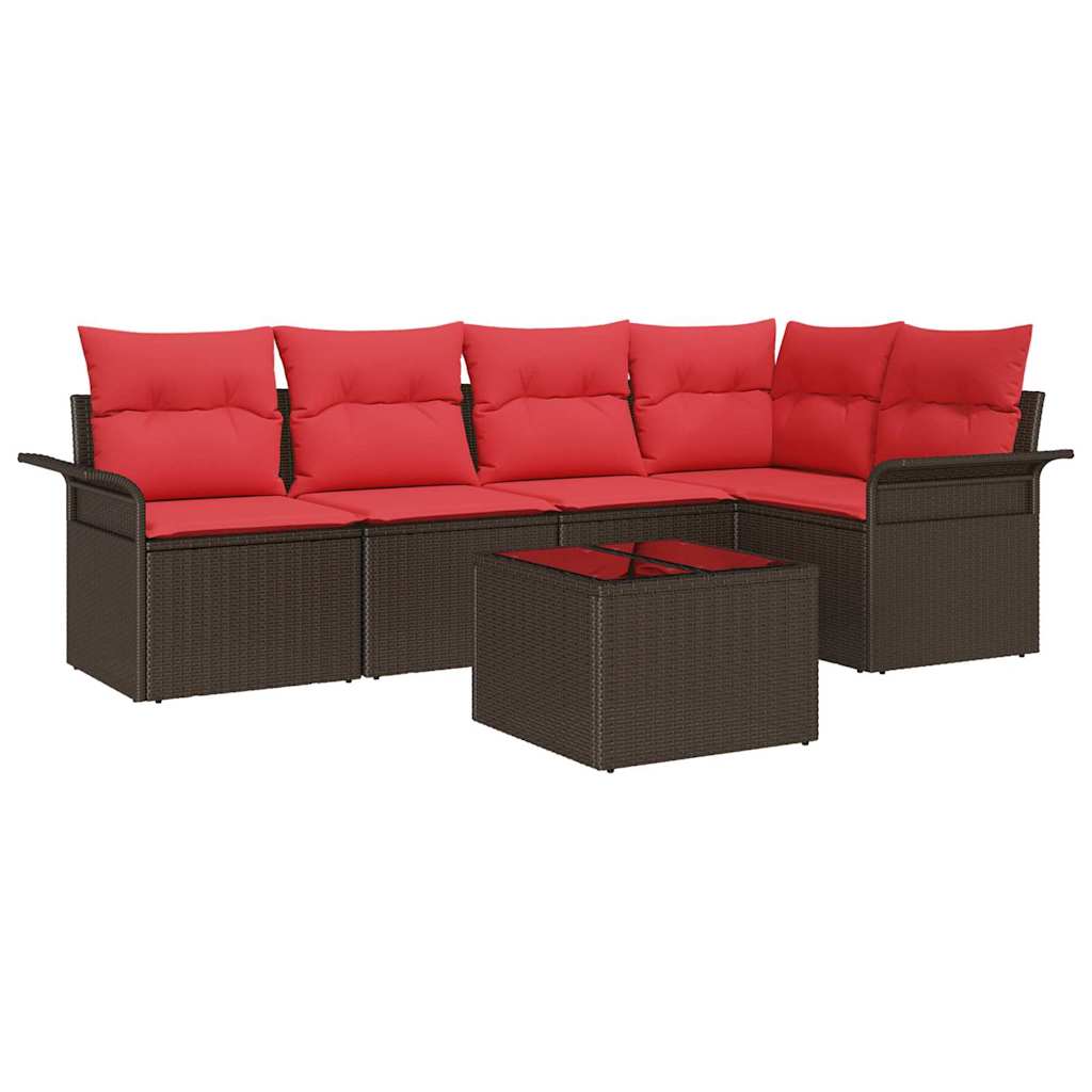 Ensemble de canapé de jardin 6 pcs Marron polyrotin