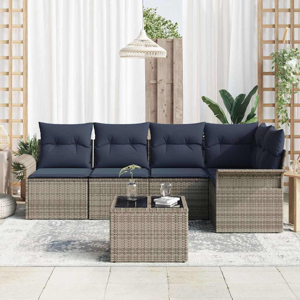 Ensemble de canapé de jardin avec stockage 6 pcs Gris polyrotin