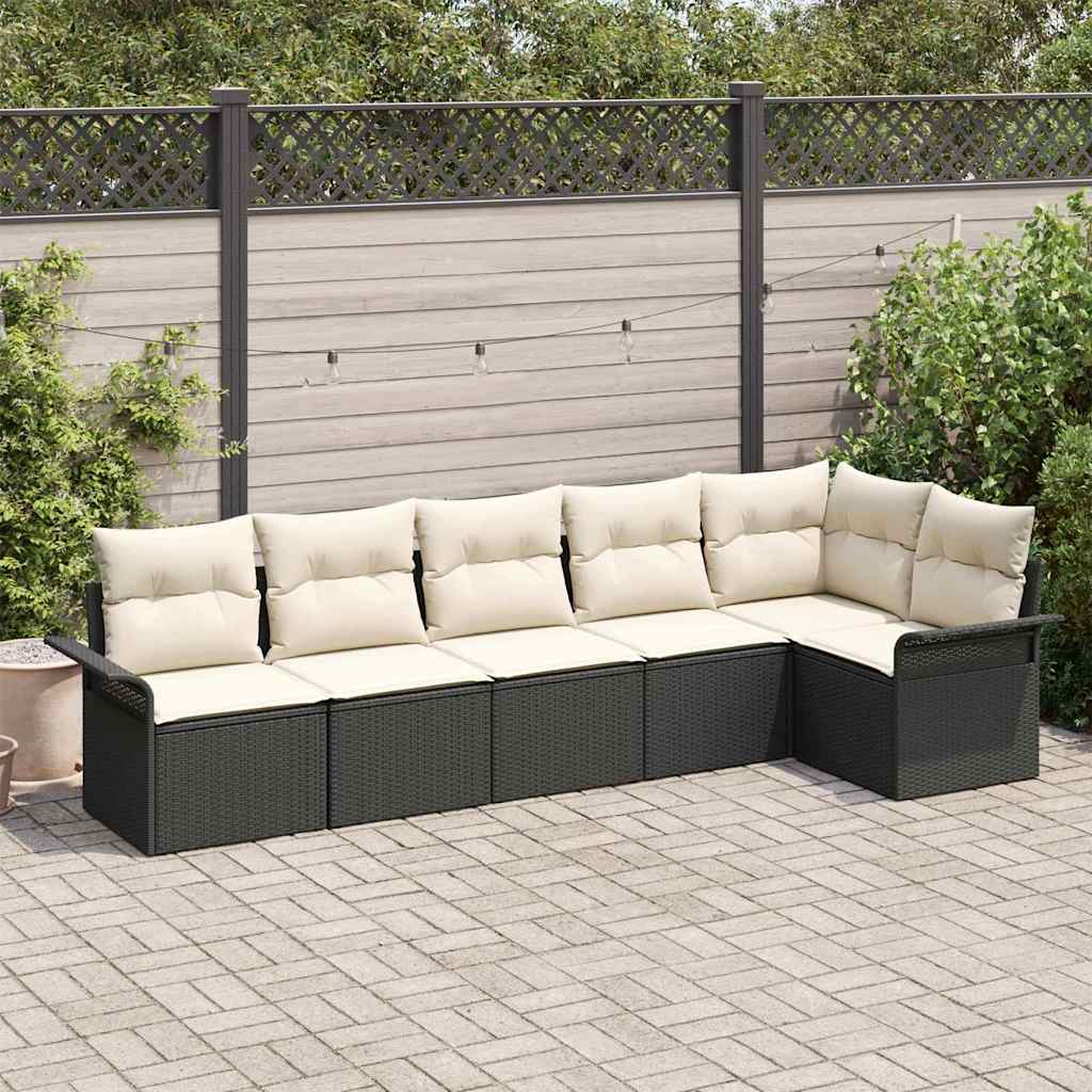 Ensemble de canapé de jardin avec coussin 6 pcs Noir Poly rotin