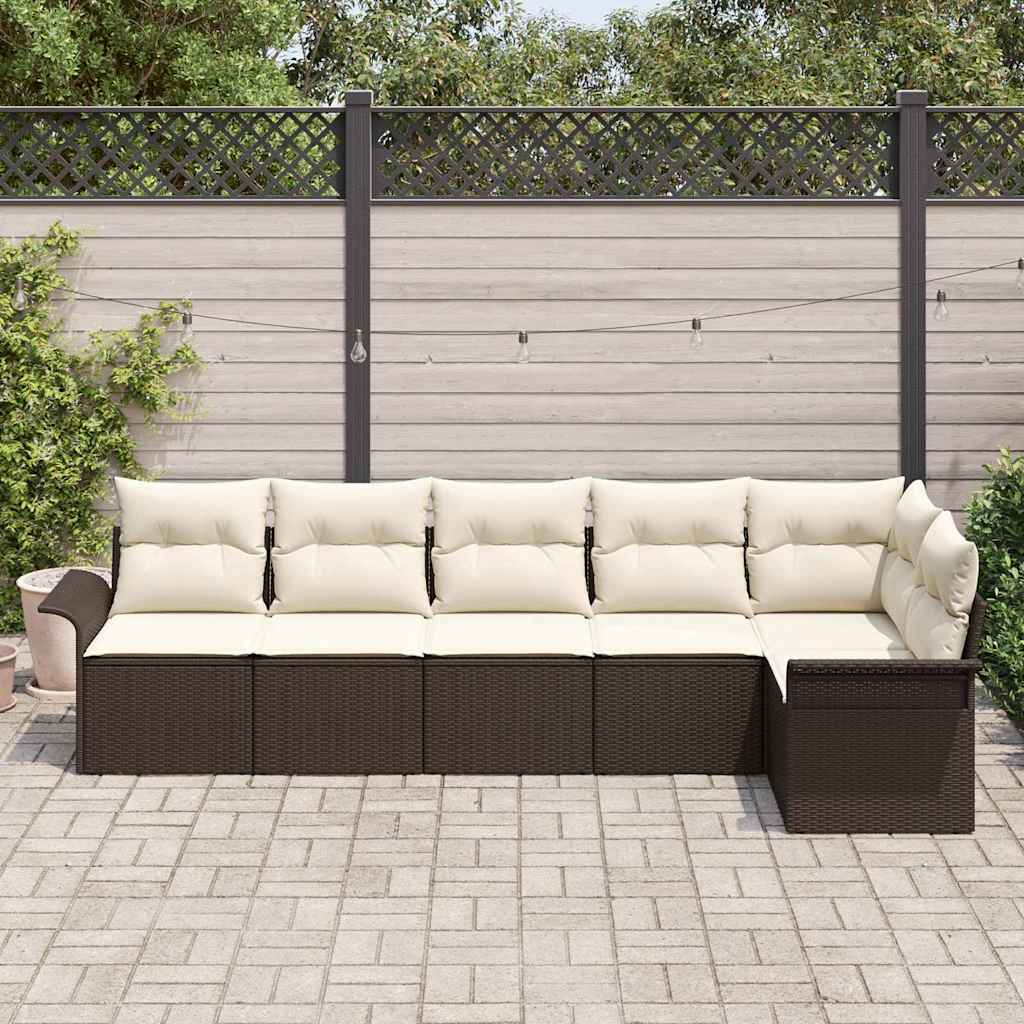 Ensemble de canapé de jardin 6 pcs Marron Poly rotin