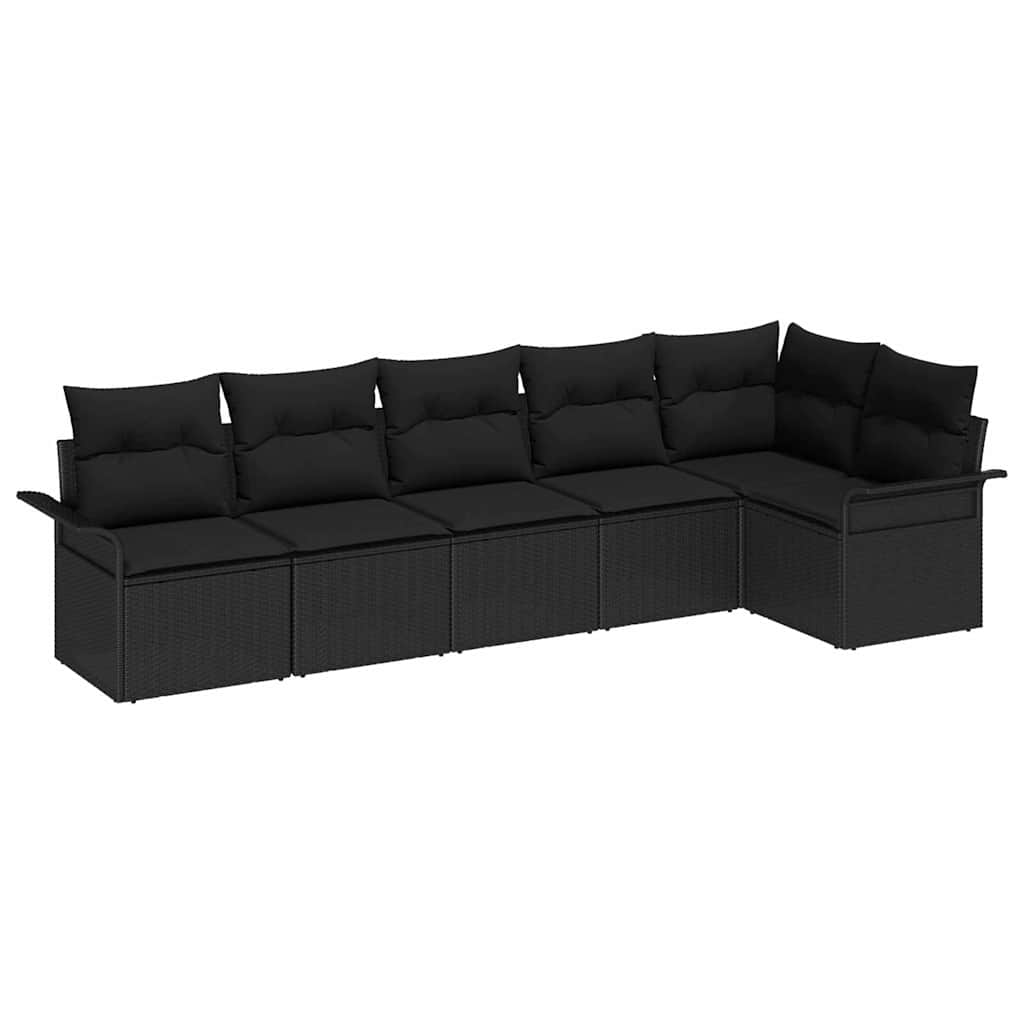 Ensemble de canapé de jardin avec coussin 6 pcs Noir Poly rotin