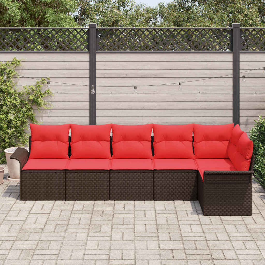 Ensemble de canapé de jardin 6 pcs Marron polyrotin