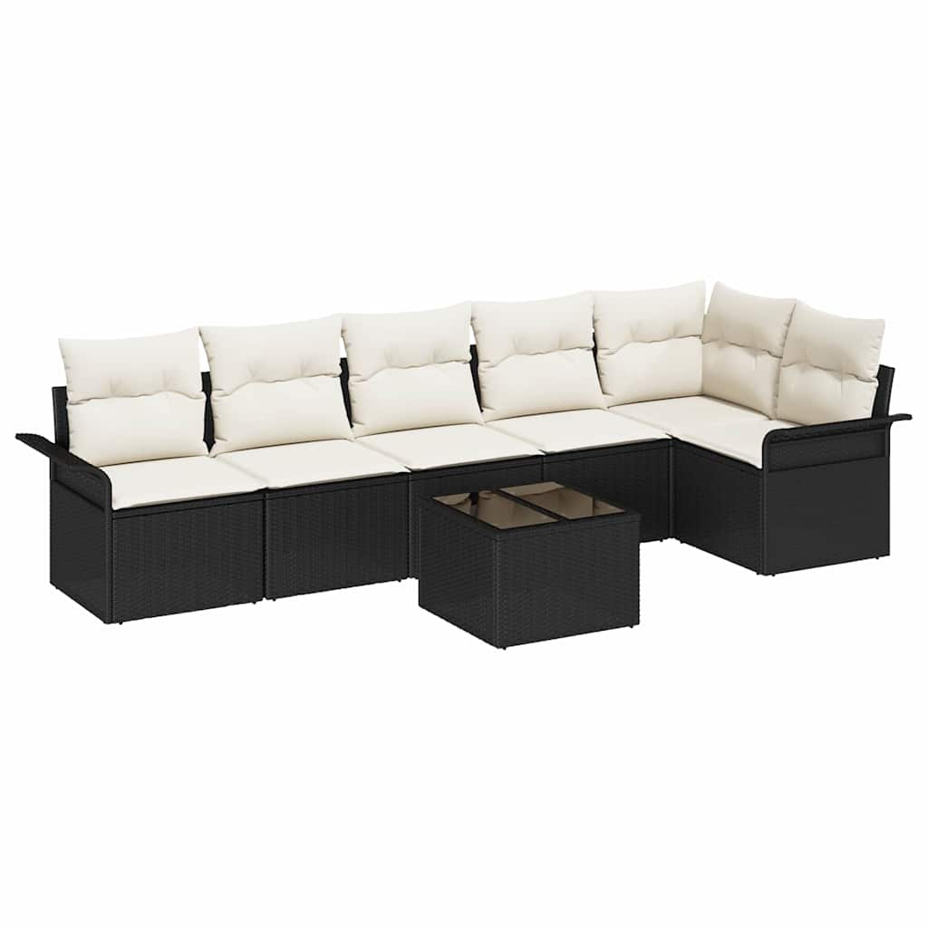 Ensemble de canapé de jardin avec coussin 7 pcs Noir Poly rotin