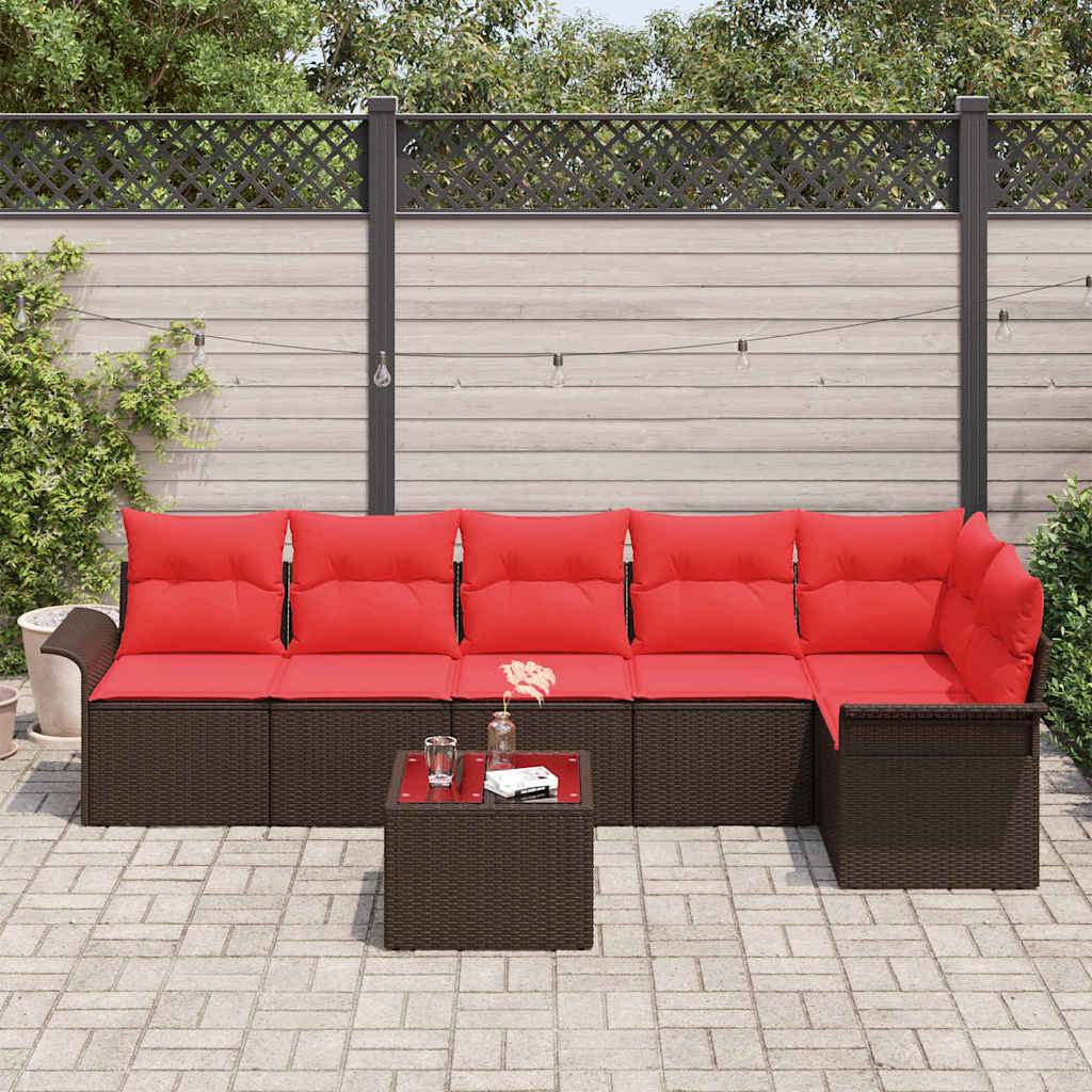Ensemble de canapé de jardin 7 pcs Marron polyrotin